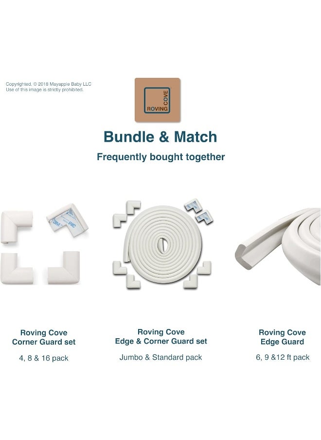 Roving Cove | Baby Safety Corner Protectors | Baby Caring Soft Corner Guard | Table Corner Bumper | Child Proof Furniture Corner Edge Protector | SAFE CORNER CUSHION | Pre-Taped | 16-Pc Oyster (White)