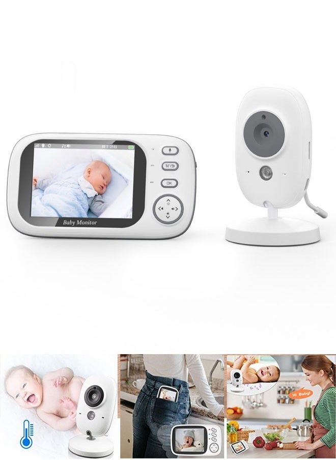 3.2-Inch LCD Wireless Baby Monitor With Night Vision Two-Way Talk - White