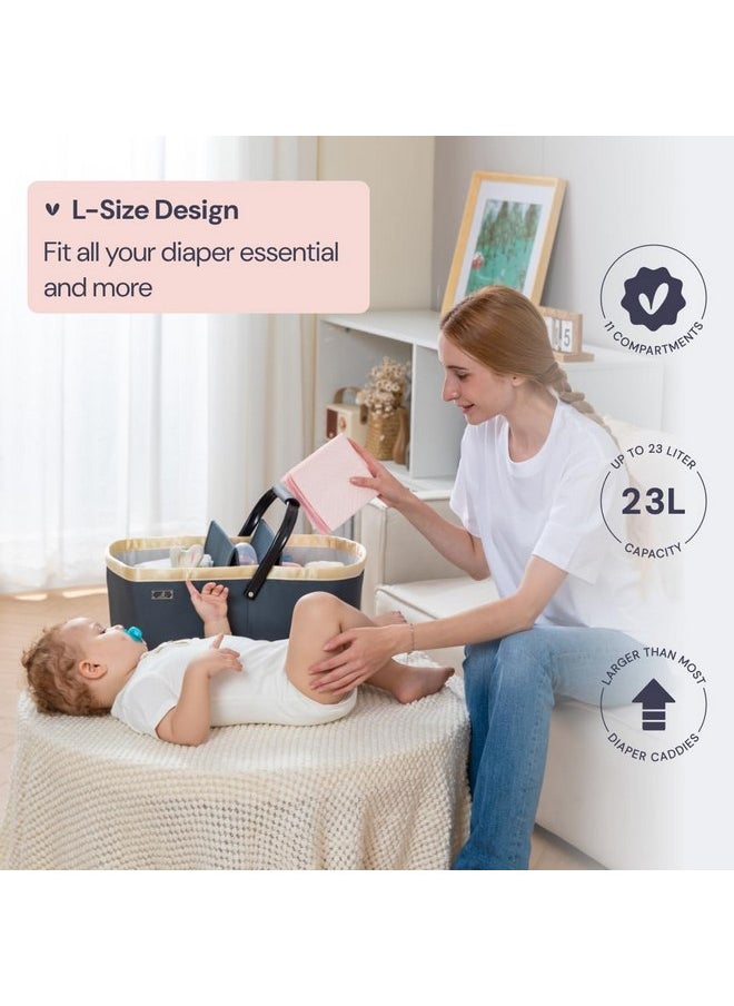 BabbleRoo Diaper Caddy: Large Capacity Diaper Organizer Basket, Perfect for Storing Baby Wipes, Diapers & Baby Essentials. Spacious, Convenient for Parents of Newborn Babies - Black