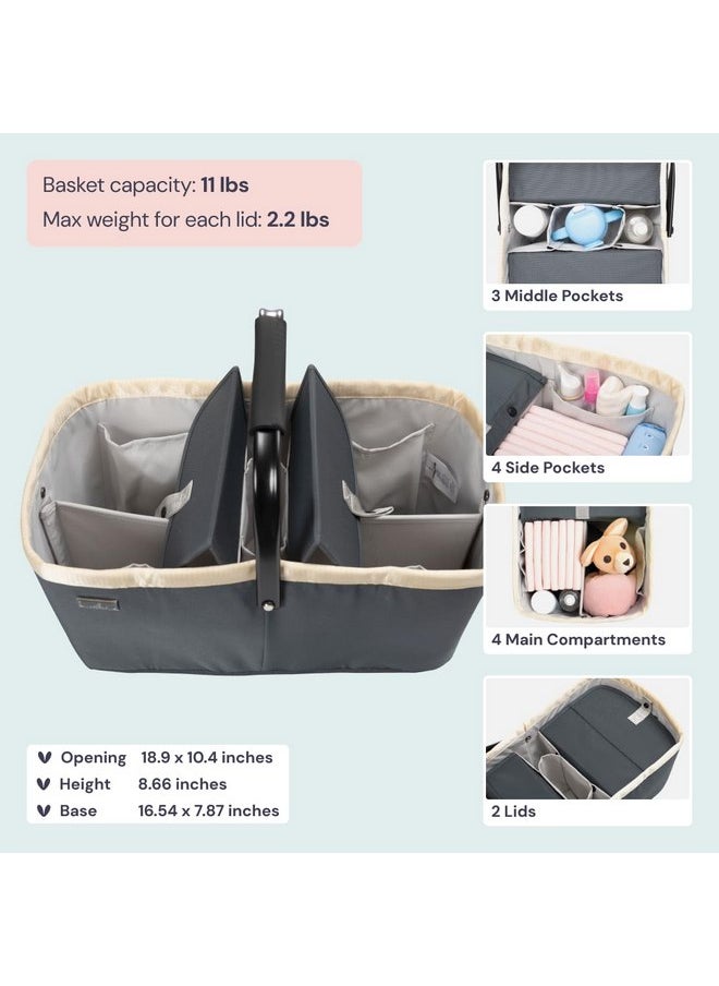 BabbleRoo Diaper Caddy: Large Capacity Diaper Organizer Basket, Perfect for Storing Baby Wipes, Diapers & Baby Essentials. Spacious, Convenient for Parents of Newborn Babies - Black