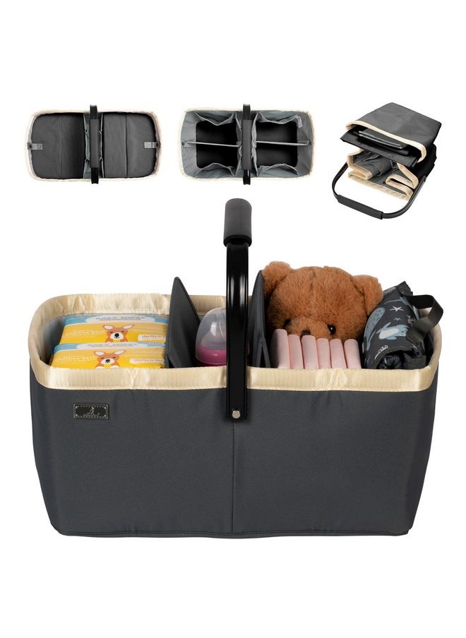 BabbleRoo Diaper Caddy: Large Capacity Diaper Organizer Basket, Perfect for Storing Baby Wipes, Diapers & Baby Essentials. Spacious, Convenient for Parents of Newborn Babies - Black
