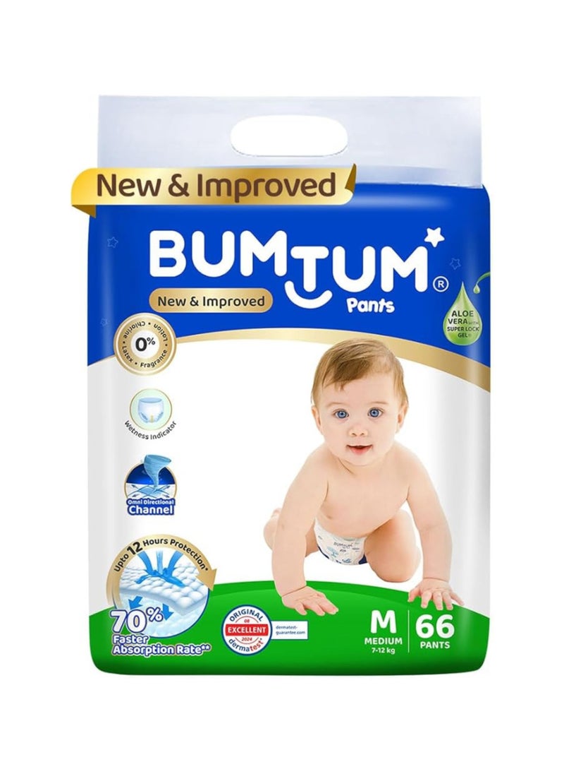 Bumtum Baby Diaper Pants with Leakage Protection -7 to 12 Kg (Medium, 66 Count, Pack of 1)