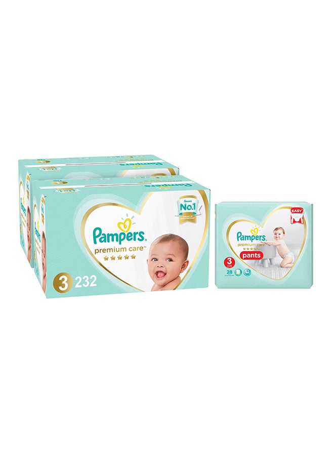 Premium Care Diapers, Size 3, 232 Count + 28 Pants