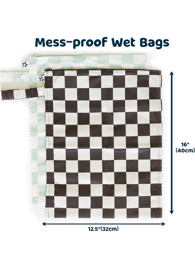 Tiny Twinkle Mess-proof Wet Bags 2 Pack Waterproof and Washable Bag for Travel storage, Stroller, Daycare, Baby Diapers, Yoga, Beach, Pool, Wet Toddler Swimsuits