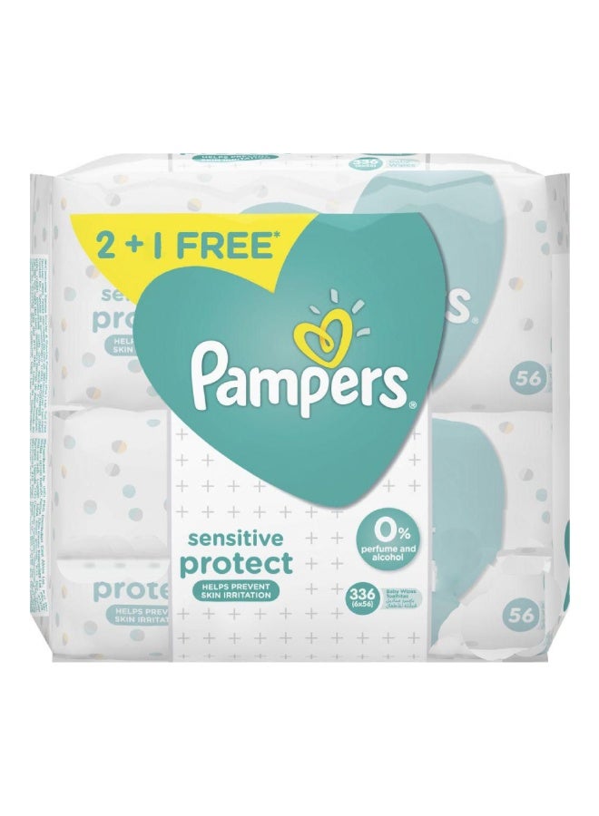 Sensitive Baby Wipes, Pack of 2+1 Free, 56 Wipes