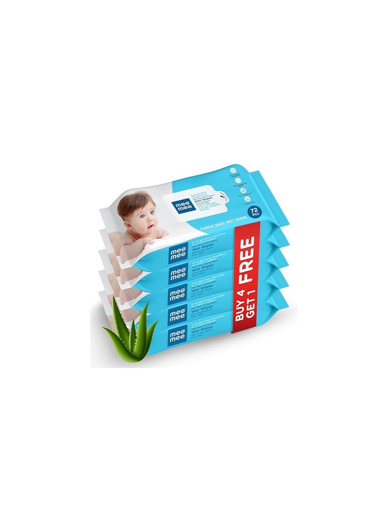 Mee Mee Caring Aloe Vera Baby Wet Wipes, 72 Pieces (Pack of 5)