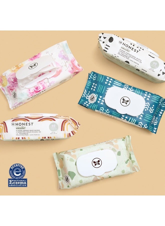 Clean Conscious Unscented Wipes | Over 99% Water, Compostable, Plant-Based, Baby Wipes | Hypoallergenic for Sensitive Skin, EWG Verified | Geo Mood, 60 Count