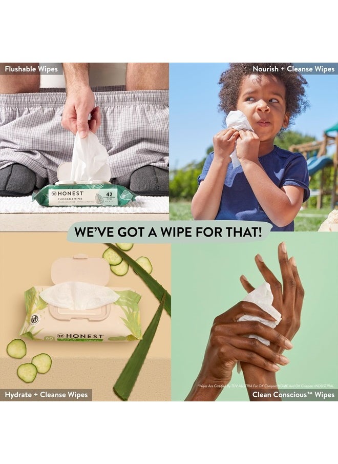 Clean Conscious Unscented Wipes | Over 99% Water, Compostable, Plant-Based, Baby Wipes | Hypoallergenic for Sensitive Skin, EWG Verified | Geo Mood, 60 Count