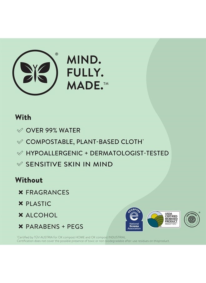 Clean Conscious Unscented Wipes | Over 99% Water, Compostable, Plant-Based, Baby Wipes | Hypoallergenic for Sensitive Skin, EWG Verified | Geo Mood, 60 Count