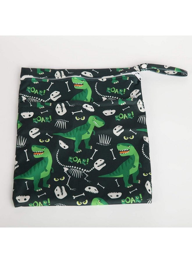 Sigzagor Wet Bag Baby Cloth Diaper Nappy Bag Reusable With Two Zippered Pockets Boys (Green Dinosaur)