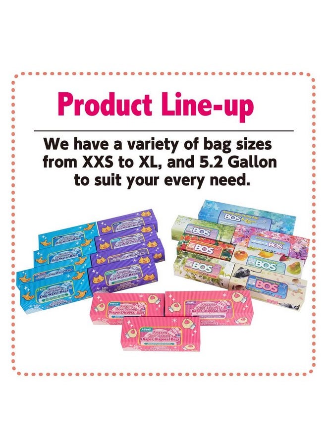 BOS Amazing Odor Sealing Disposable Bags, for Baby Diapers, Pet Waste or Any Sanitary Product Disposal - Durable and Unscented[Size: XS, Color: Pink] (200 Count, Pack of 2) (400 Bags)