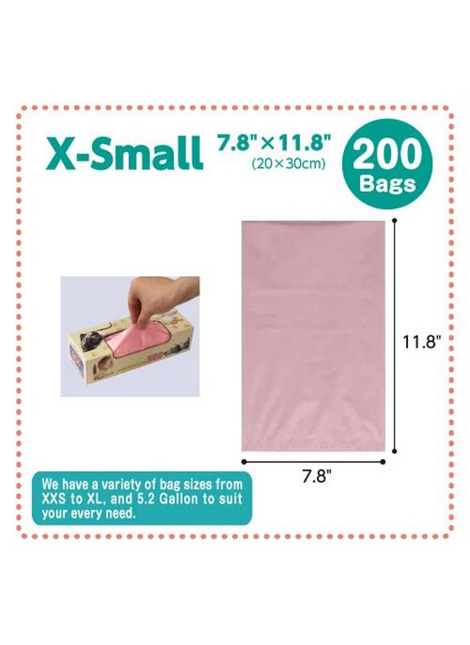 BOS Amazing Odor Sealing Disposable Bags, for Baby Diapers, Pet Waste or Any Sanitary Product Disposal - Durable and Unscented[Size: XS, Color: Pink] (200 Count, Pack of 2) (400 Bags)