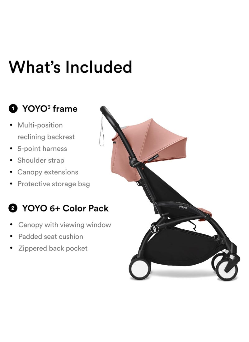 YOYO3 Complete Stroller Set - Black Frame With Colour Pack, 6+ Months - Ginger