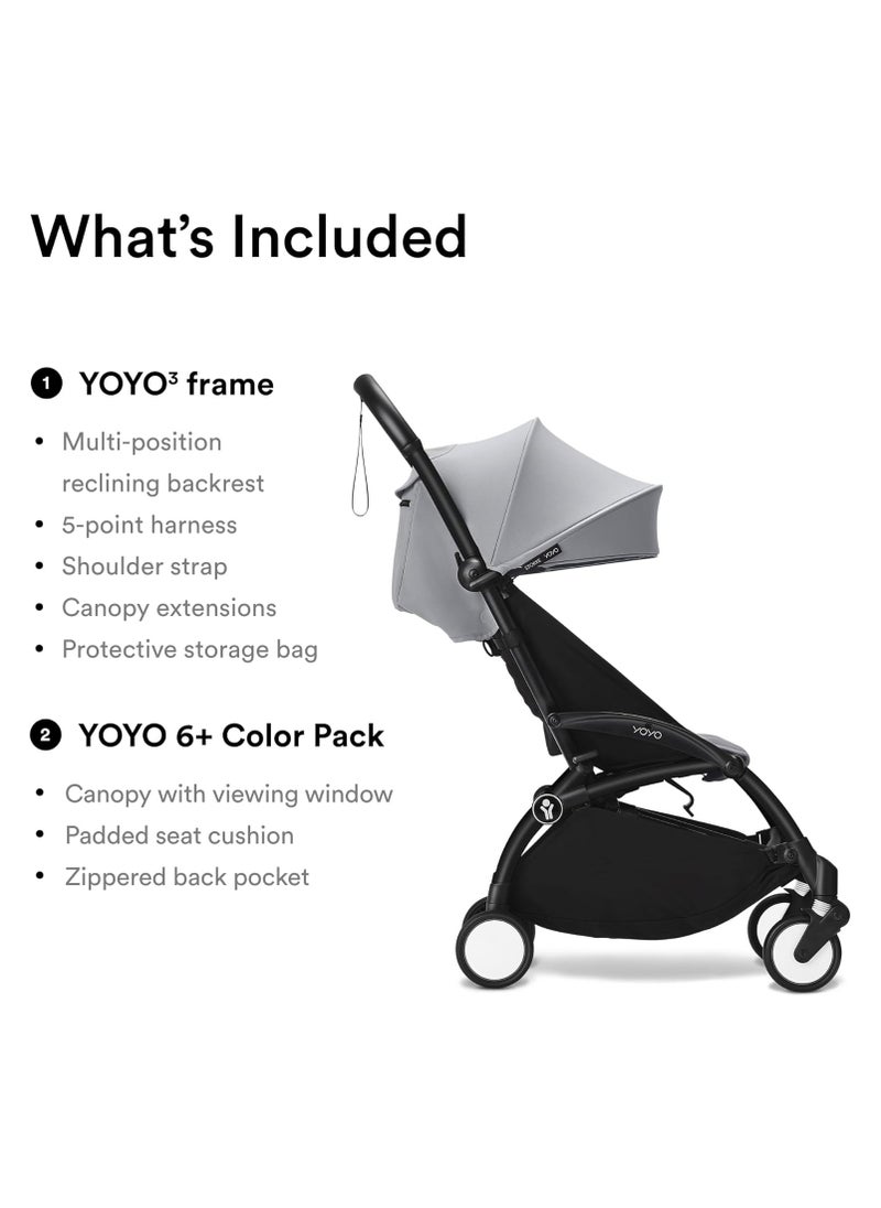 YOYO3 Complete Stroller Set - Black Frame With Colour Pack, 6+ Months - Stone