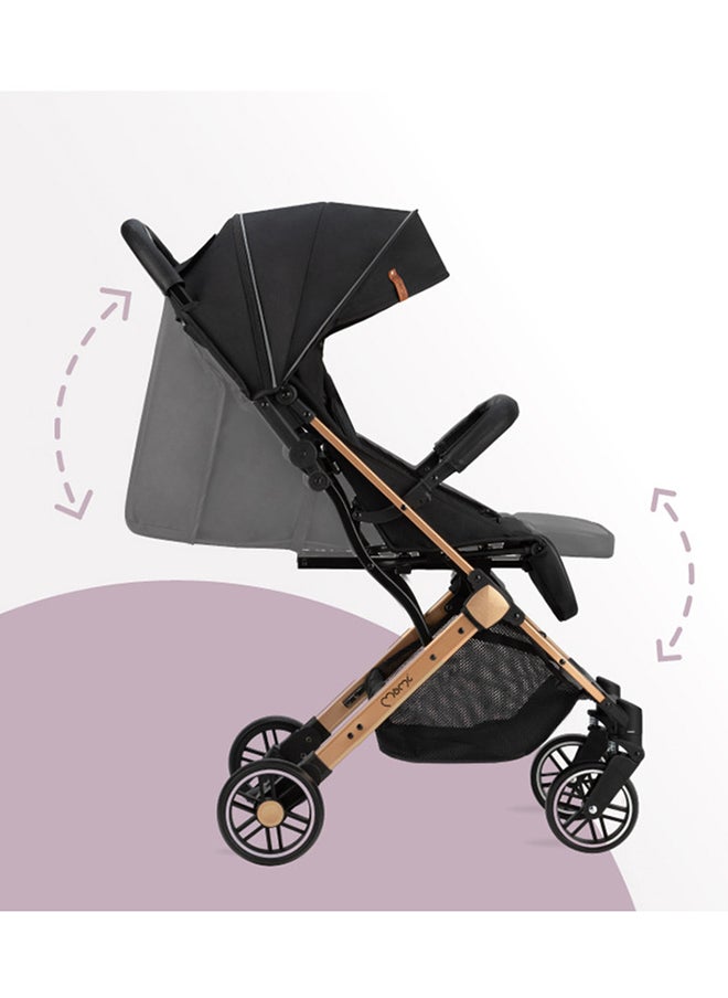 Estelle Gold is a Premium Baby Stroller Featuring a Golden Frame, A Spacious Basket, Five-Point Safety Belts, Easy Maneuverability, And Shock Absorption for Age 6+ Months