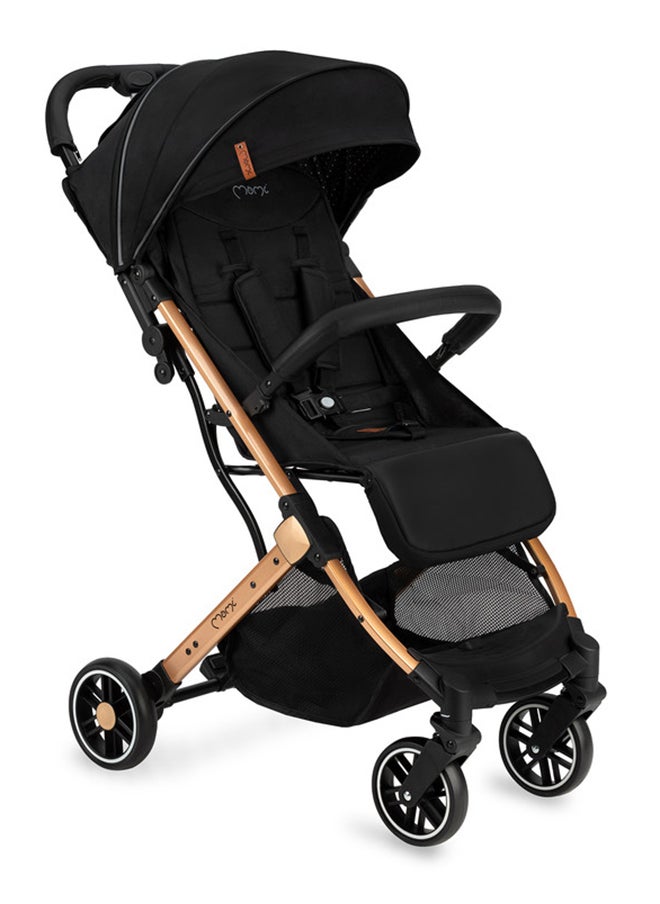 Estelle Gold is a Premium Baby Stroller Featuring a Golden Frame, A Spacious Basket, Five-Point Safety Belts, Easy Maneuverability, And Shock Absorption for Age 6+ Months