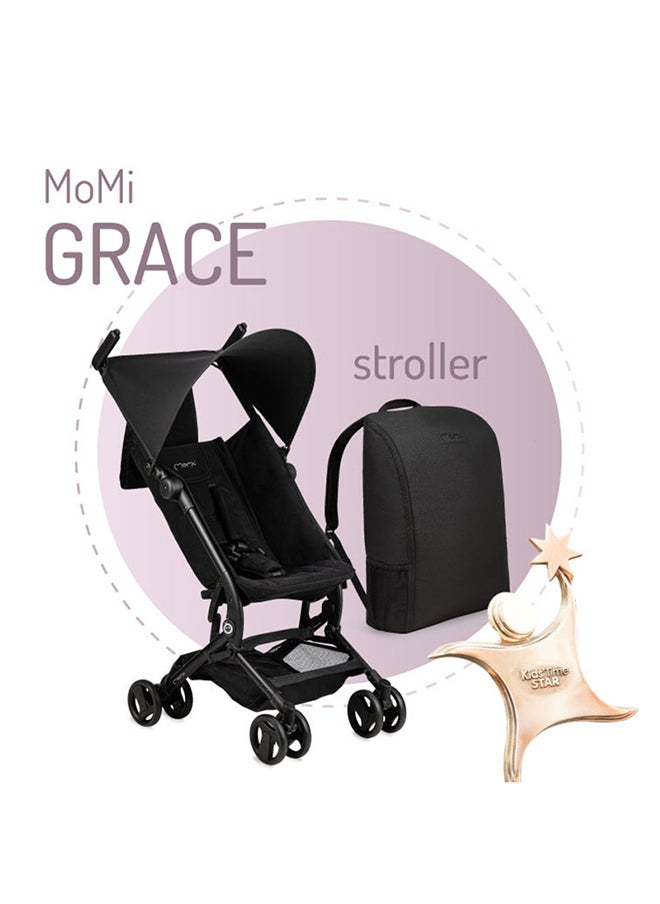 GRACE Baby Stroller - Compact Design for Both Small and Large Travelers, The Stroller's Portability and Ability to fit in a Backpack use for Ages 6+ Months - Black