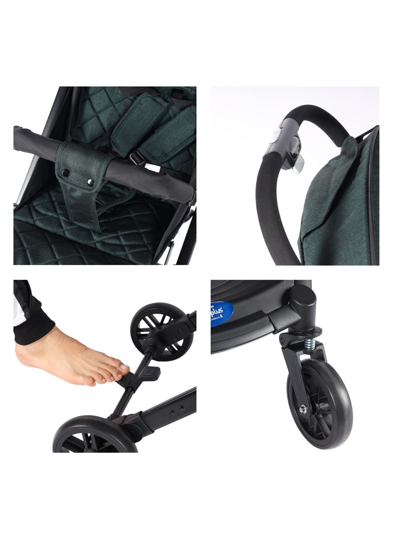 Premium Comfort Baby Stroller - Lightweight, Foldable, Adjustable Seat, Retractable 3 Tier Canopy & Peek-A-Boo window, Ultimate Ease Baby Carriage for Infants & Toddlers, 0-4 Years (GREEN)