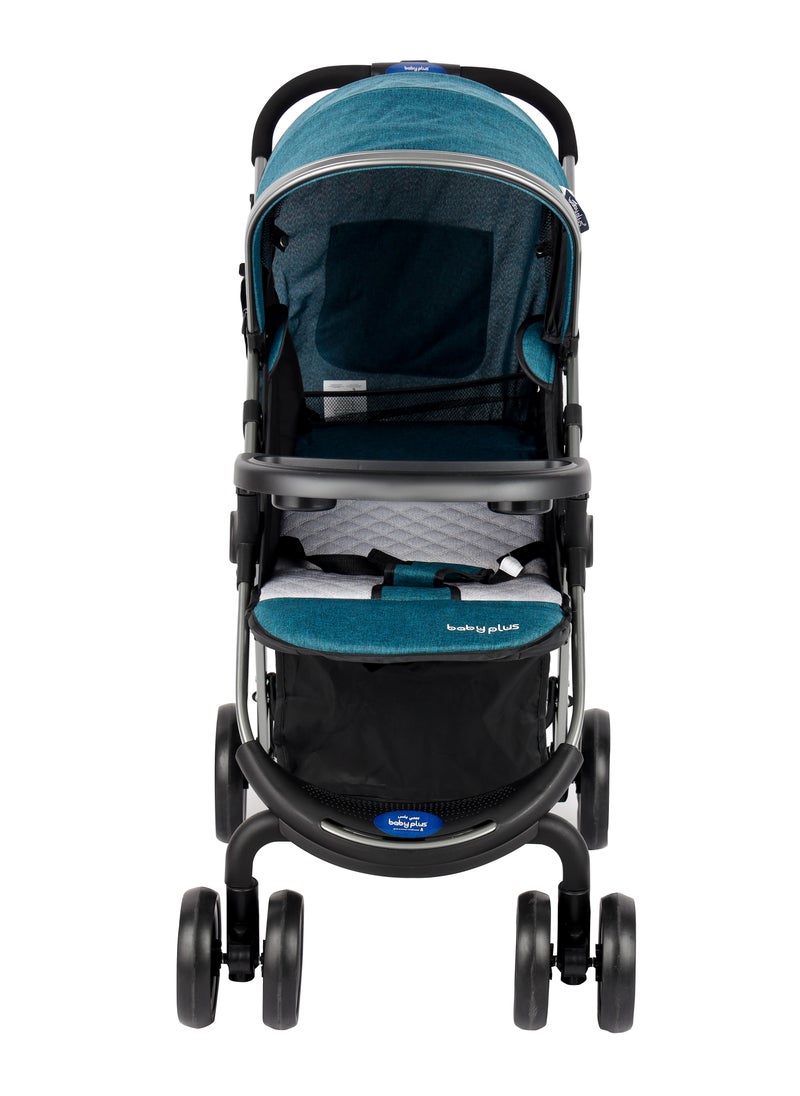 Supreme Comfort Baby Stroller - Lightweight, Foldable, Adjustable Seat and Retractable 3-Tier Canopy. Ultimate Ease Baby Carriage with Cup Holder for Infants & Toddlers, 0-4 Years (BLUE)