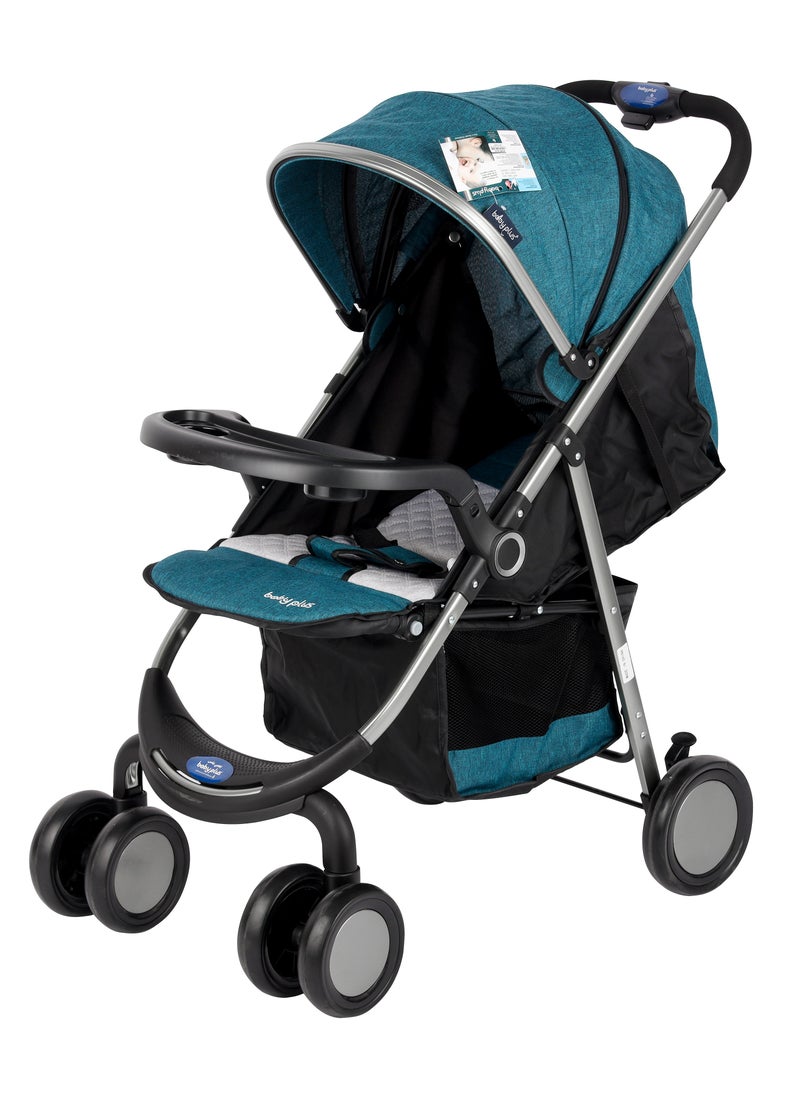 Supreme Comfort Baby Stroller - Lightweight, Foldable, Adjustable Seat and Retractable 3-Tier Canopy. Ultimate Ease Baby Carriage with Cup Holder for Infants & Toddlers, 0-4 Years (BLUE)