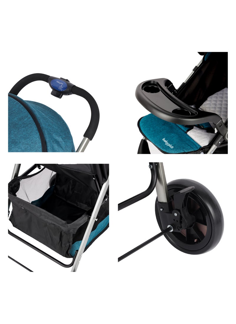 Supreme Comfort Baby Stroller - Lightweight, Foldable, Adjustable Seat and Retractable 3-Tier Canopy. Ultimate Ease Baby Carriage with Cup Holder for Infants & Toddlers, 0-4 Years (BLUE)