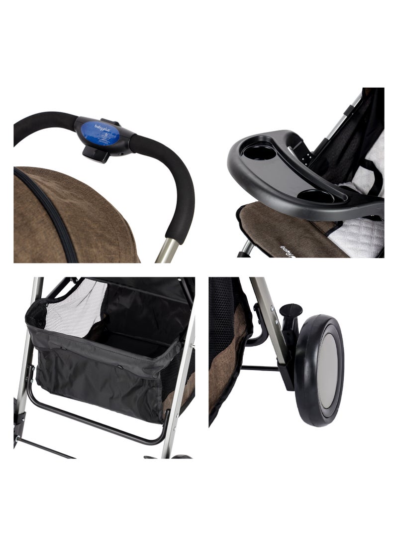 Supreme Comfort Baby Stroller - Lightweight, Foldable, Adjustable Seat and Retractable 3-Tier Canopy. Ultimate Ease Baby Carriage with Cup Holder for Infants & Toddlers, 0-4 Years (COFFE)