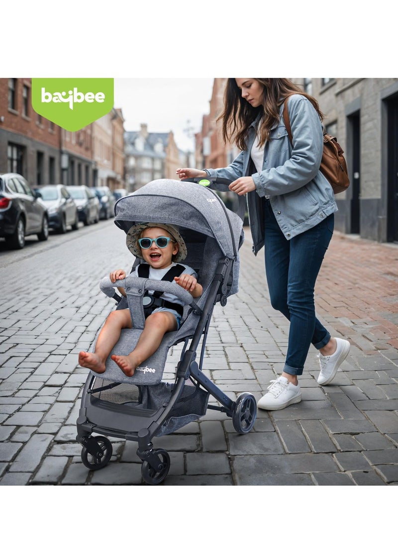 Foldable Cabin Baby Stroller Pram for Baby with 3-Position Adjustable Seat, Metal Frame & Canopy, Bassinet, Parent Handle, 5 Point Safety Belt, Stroller for Kids Toddler 0 to 3 Years Boy Girl Grey