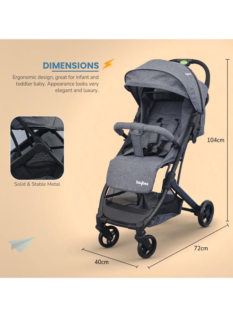 Foldable Cabin Baby Stroller Pram for Baby with 3-Position Adjustable Seat, Metal Frame & Canopy, Bassinet, Parent Handle, 5 Point Safety Belt, Stroller for Kids Toddler 0 to 3 Years Boy Girl Grey