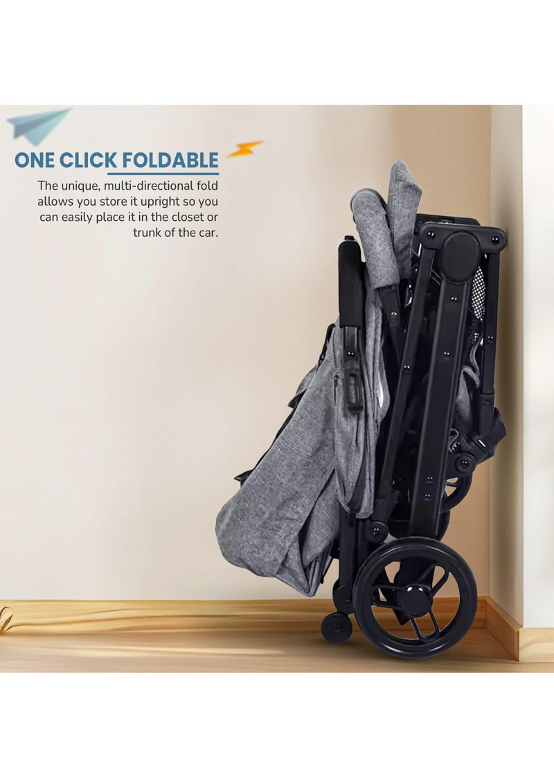 Foldable Cabin Baby Stroller Pram for Baby with 3-Position Adjustable Seat, Metal Frame & Canopy, Bassinet, Parent Handle, 5 Point Safety Belt, Stroller for Kids Toddler 0 to 3 Years Boy Girl Grey