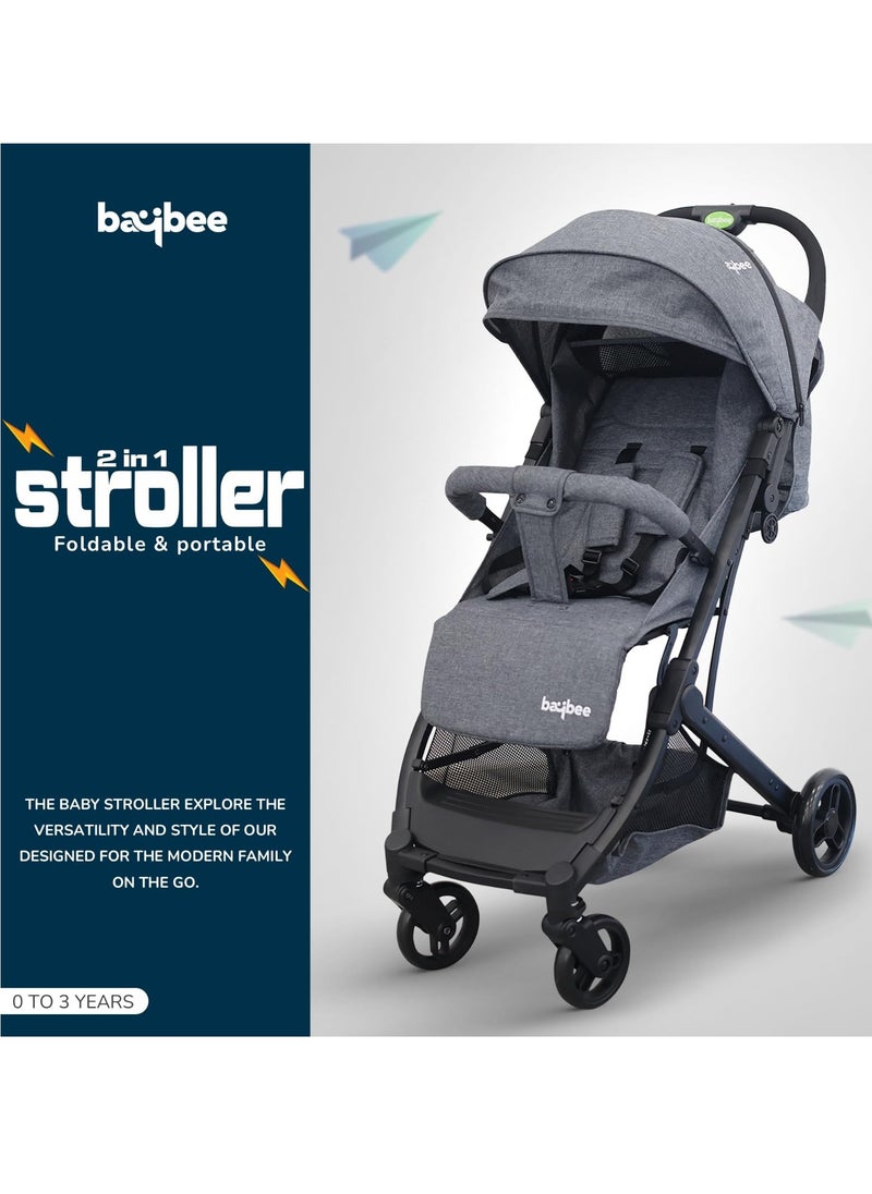Foldable Cabin Baby Stroller Pram for Baby with 3-Position Adjustable Seat, Metal Frame & Canopy, Bassinet, Parent Handle, 5 Point Safety Belt, Stroller for Kids Toddler 0 to 3 Years Boy Girl Grey