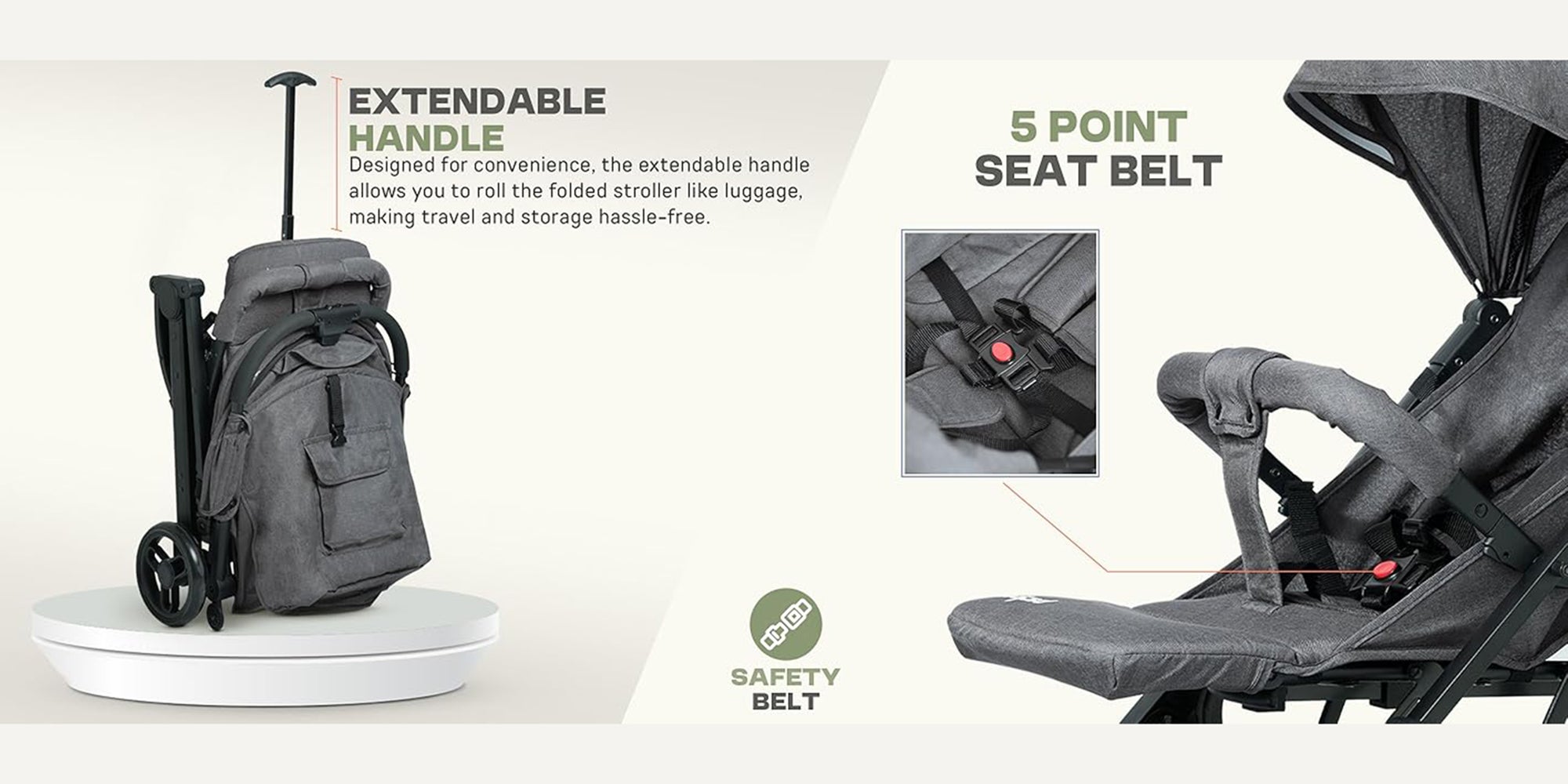 Foldable Cabin Baby Stroller Pram for Baby with 3-Position Adjustable Seat, Metal Frame & Canopy, Bassinet, Parent Handle, 5 Point Safety Belt, Stroller for Kids Toddler 0 to 3 Years Boy Girl Grey