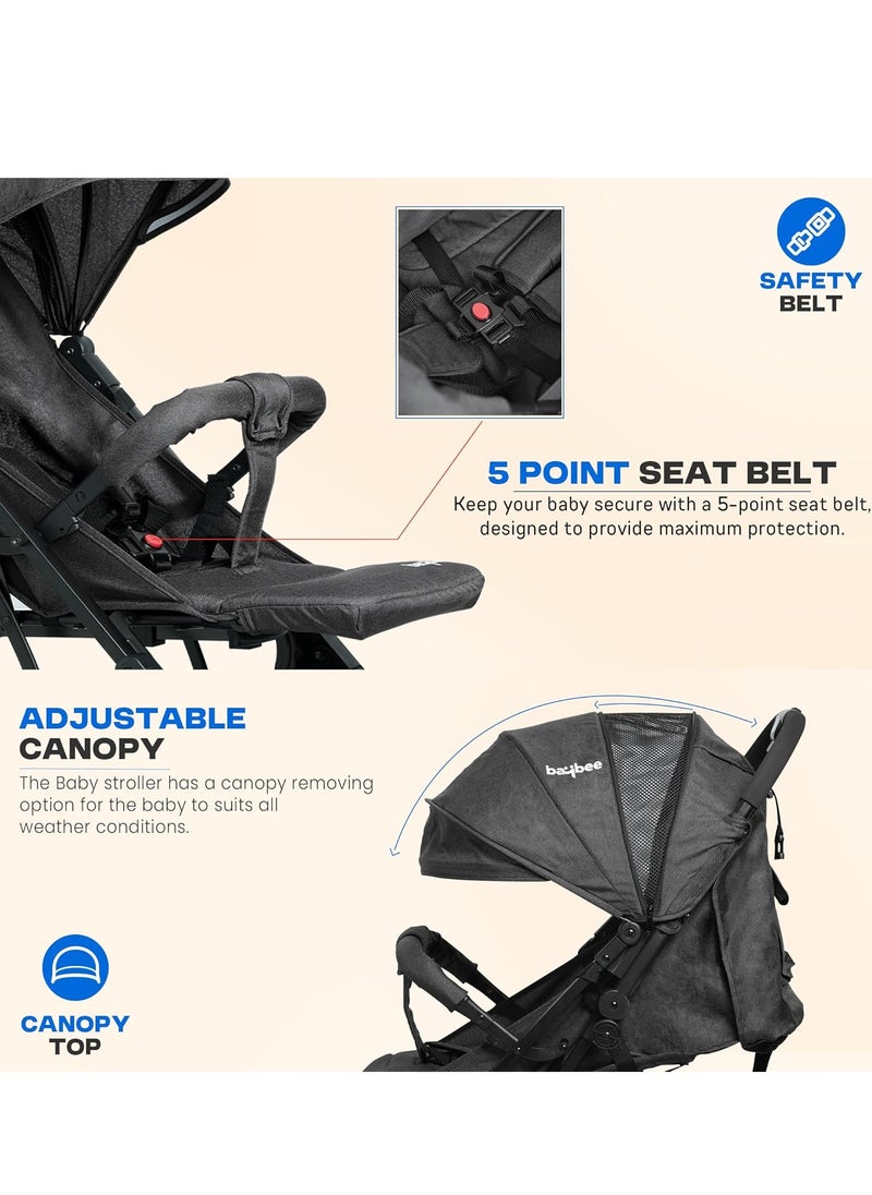 Foldable Cabin Baby Stroller Pram for Baby with 3-Position Adjustable Seat, Metal Frame & Canopy, Bassinet, Parent Handle, 5 Point Safety Belt, Stroller for Kids Toddler 0 to 3 Years Boy Girl Black