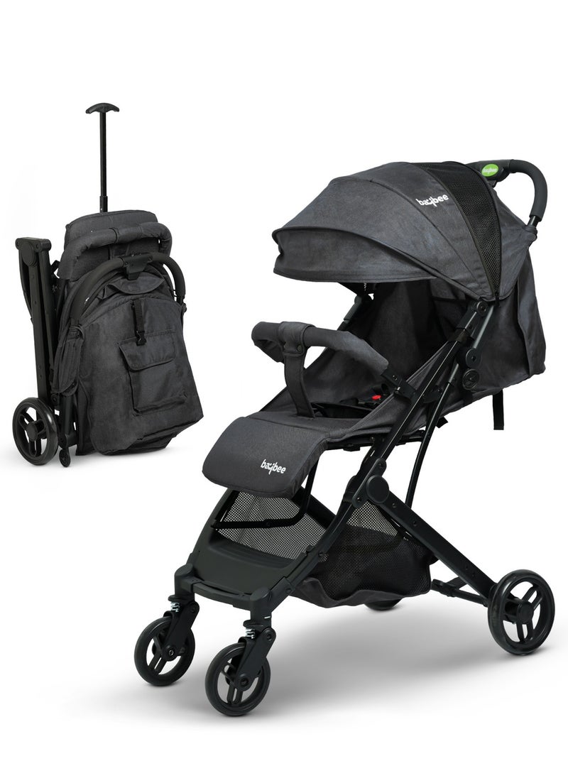Foldable Cabin Baby Stroller Pram for Baby with 3-Position Adjustable Seat, Metal Frame & Canopy, Bassinet, Parent Handle, 5 Point Safety Belt, Stroller for Kids Toddler 0 to 3 Years Boy Girl Black