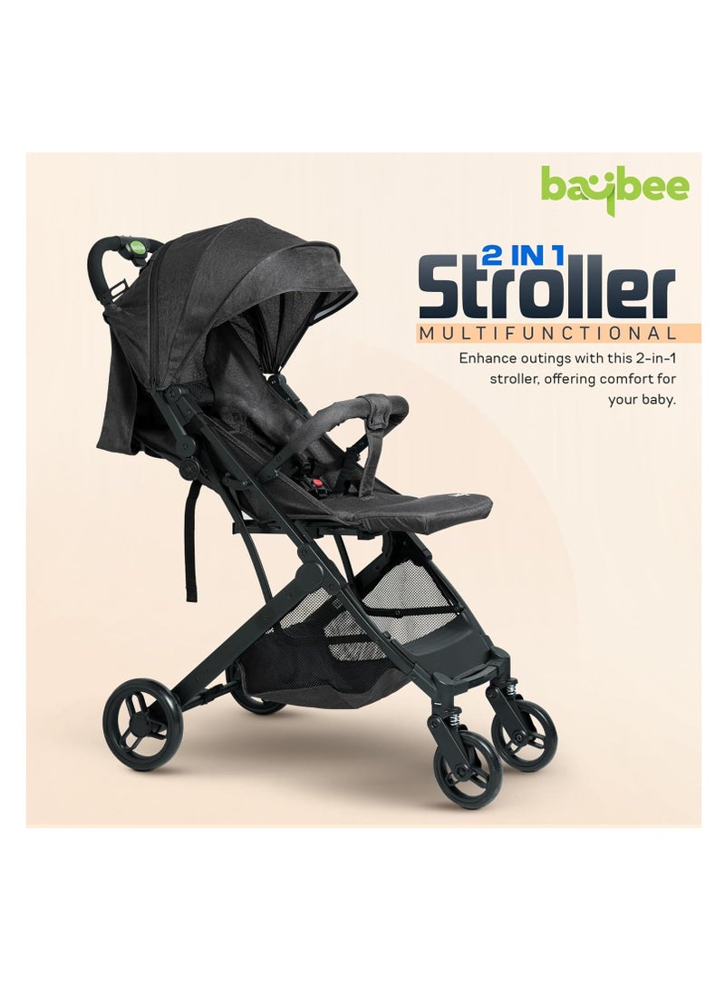 Foldable Cabin Baby Stroller Pram for Baby with 3-Position Adjustable Seat, Metal Frame & Canopy, Bassinet, Parent Handle, 5 Point Safety Belt, Stroller for Kids Toddler 0 to 3 Years Boy Girl Black