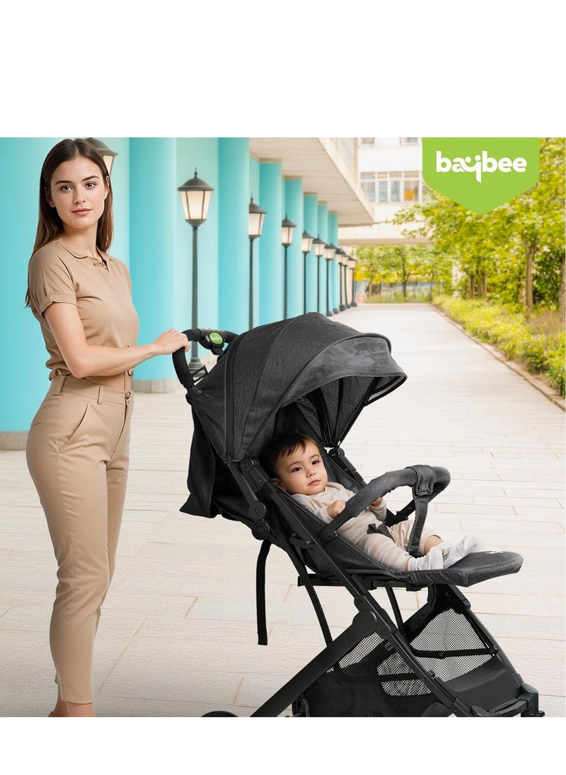 Foldable Cabin Baby Stroller Pram for Baby with 3-Position Adjustable Seat, Metal Frame & Canopy, Bassinet, Parent Handle, 5 Point Safety Belt, Stroller for Kids Toddler 0 to 3 Years Boy Girl Black