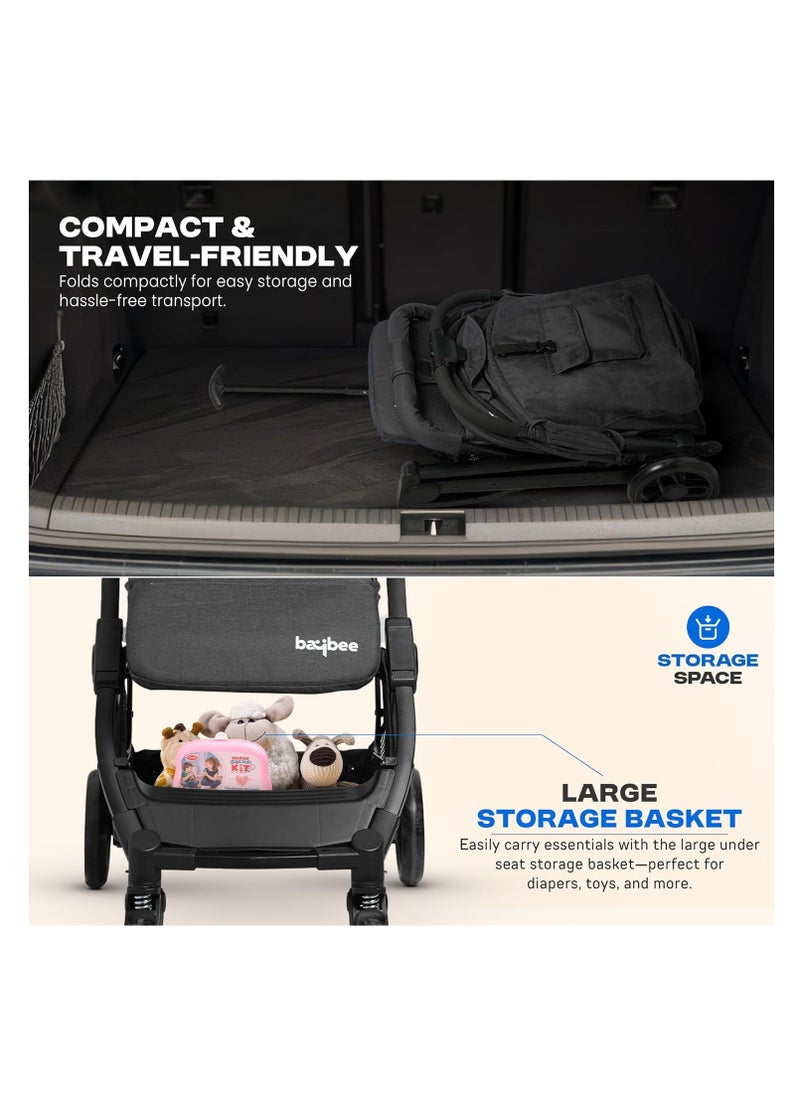 Foldable Cabin Baby Stroller Pram for Baby with 3-Position Adjustable Seat, Metal Frame & Canopy, Bassinet, Parent Handle, 5 Point Safety Belt, Stroller for Kids Toddler 0 to 3 Years Boy Girl Black