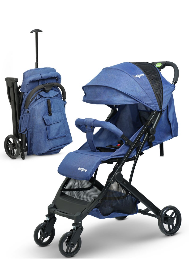 Foldable Cabin Baby Stroller Pram for Baby with 3-Position Adjustable Seat, Metal Frame & Canopy, Bassinet, Parent Handle, 5 Point Safety Belt, Stroller for Kids Toddler 0 to 3 Years Boy Girl Blue