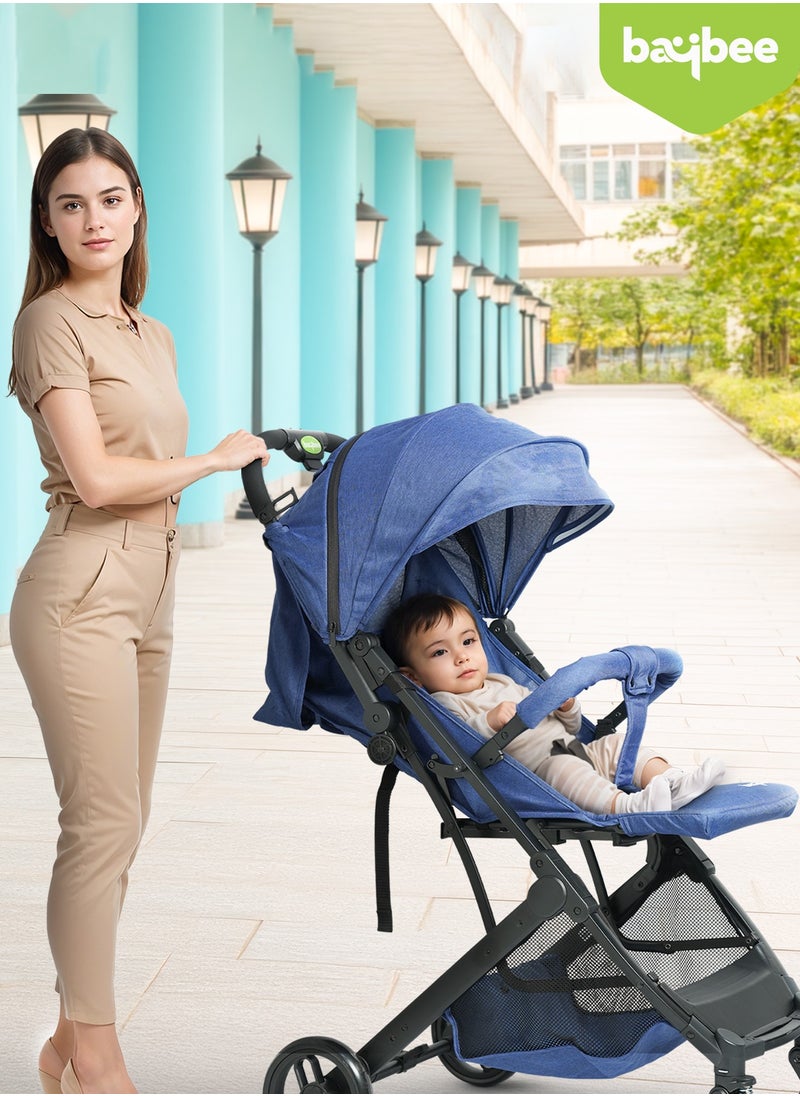 Foldable Cabin Baby Stroller Pram for Baby with 3-Position Adjustable Seat, Metal Frame & Canopy, Bassinet, Parent Handle, 5 Point Safety Belt, Stroller for Kids Toddler 0 to 3 Years Boy Girl Blue