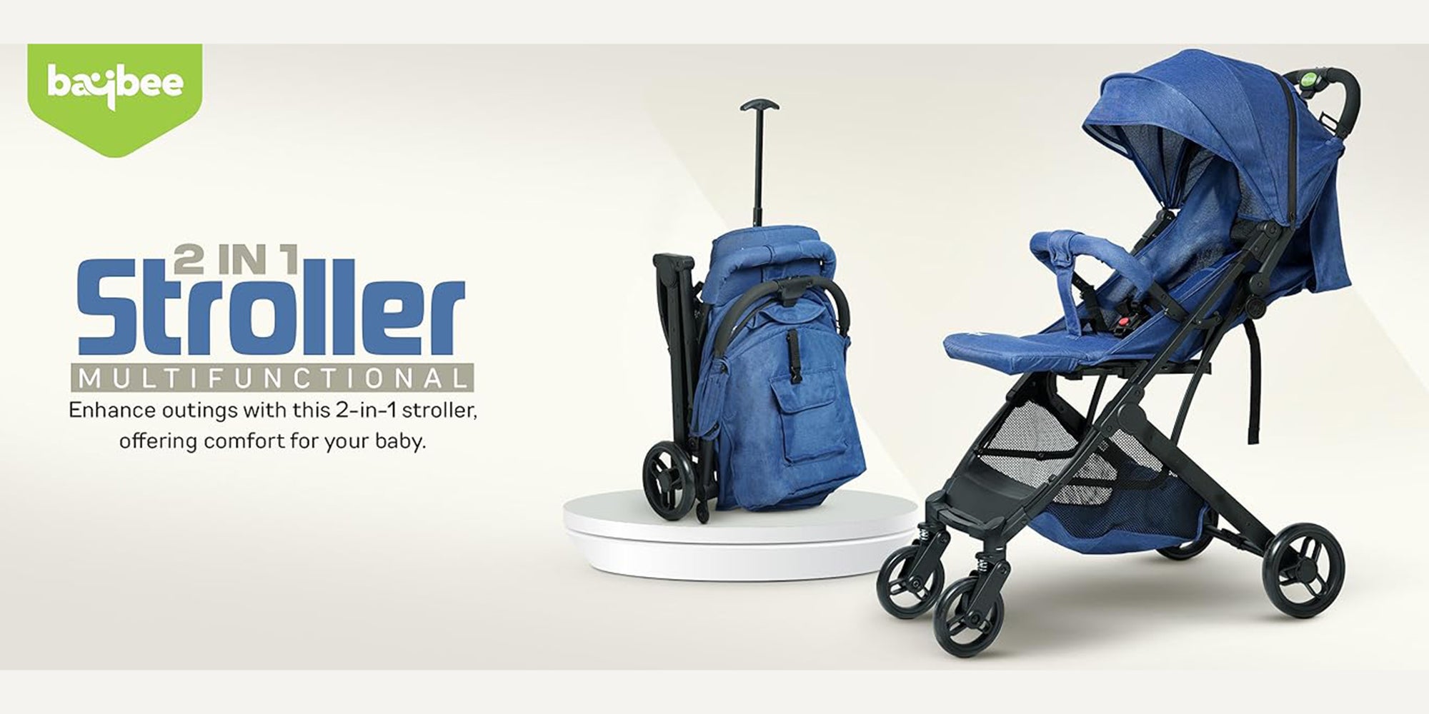 Foldable Cabin Baby Stroller Pram for Baby with 3-Position Adjustable Seat, Metal Frame & Canopy, Bassinet, Parent Handle, 5 Point Safety Belt, Stroller for Kids Toddler 0 to 3 Years Boy Girl Blue