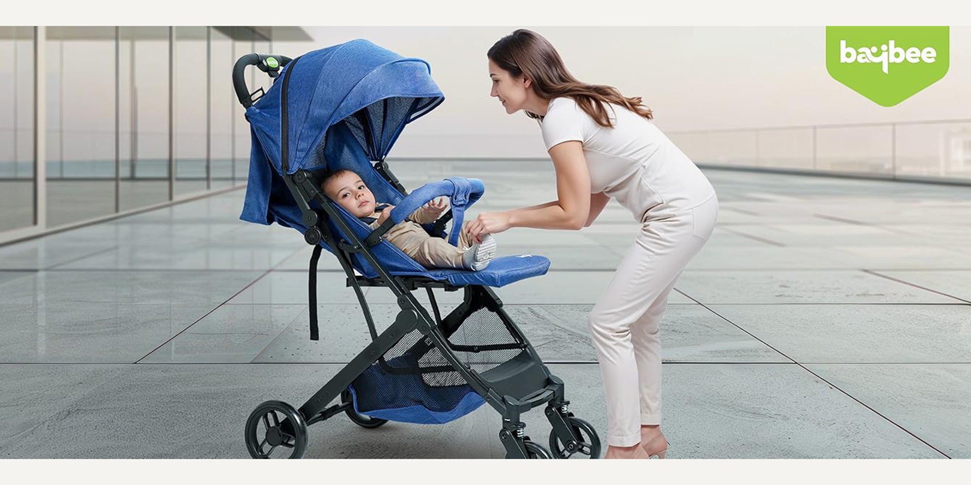 Foldable Cabin Baby Stroller Pram for Baby with 3-Position Adjustable Seat, Metal Frame & Canopy, Bassinet, Parent Handle, 5 Point Safety Belt, Stroller for Kids Toddler 0 to 3 Years Boy Girl Blue