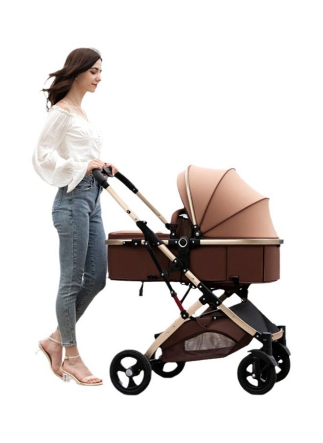 High Landscape Fold Baby Stroller With Rubber Wheels - Khaki