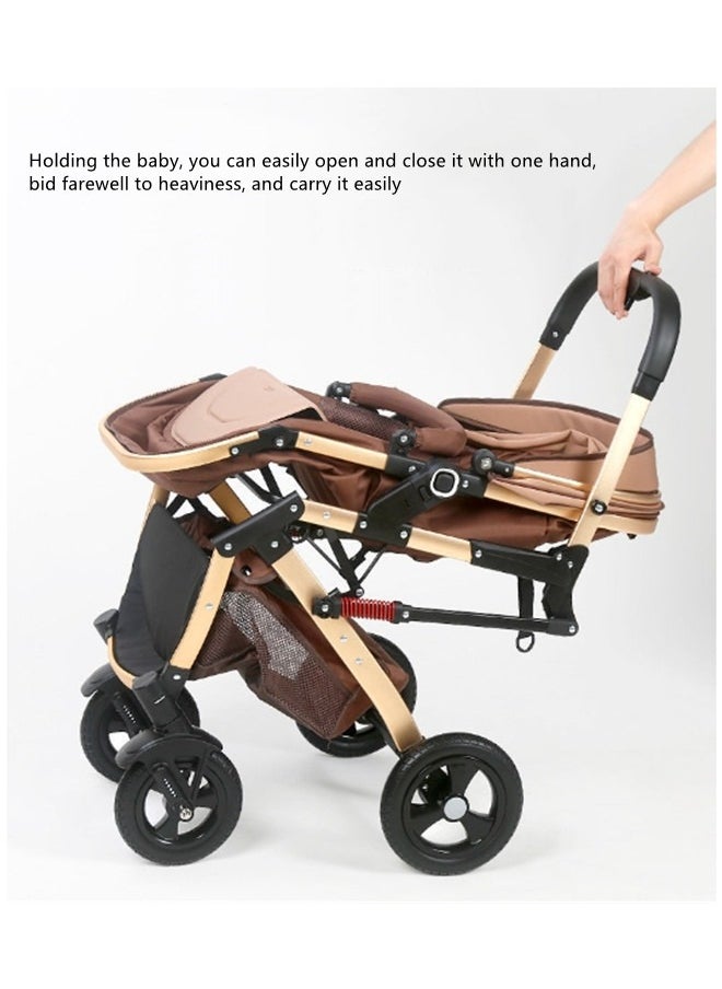 High Landscape Fold Baby Stroller With Rubber Wheels - Khaki