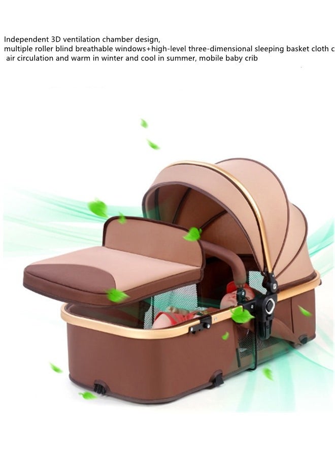 High Landscape Fold Baby Stroller With Rubber Wheels - Khaki