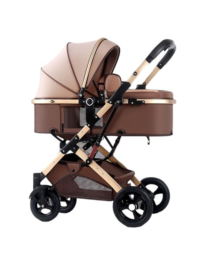 High Landscape Fold Baby Stroller With Rubber Wheels - Khaki