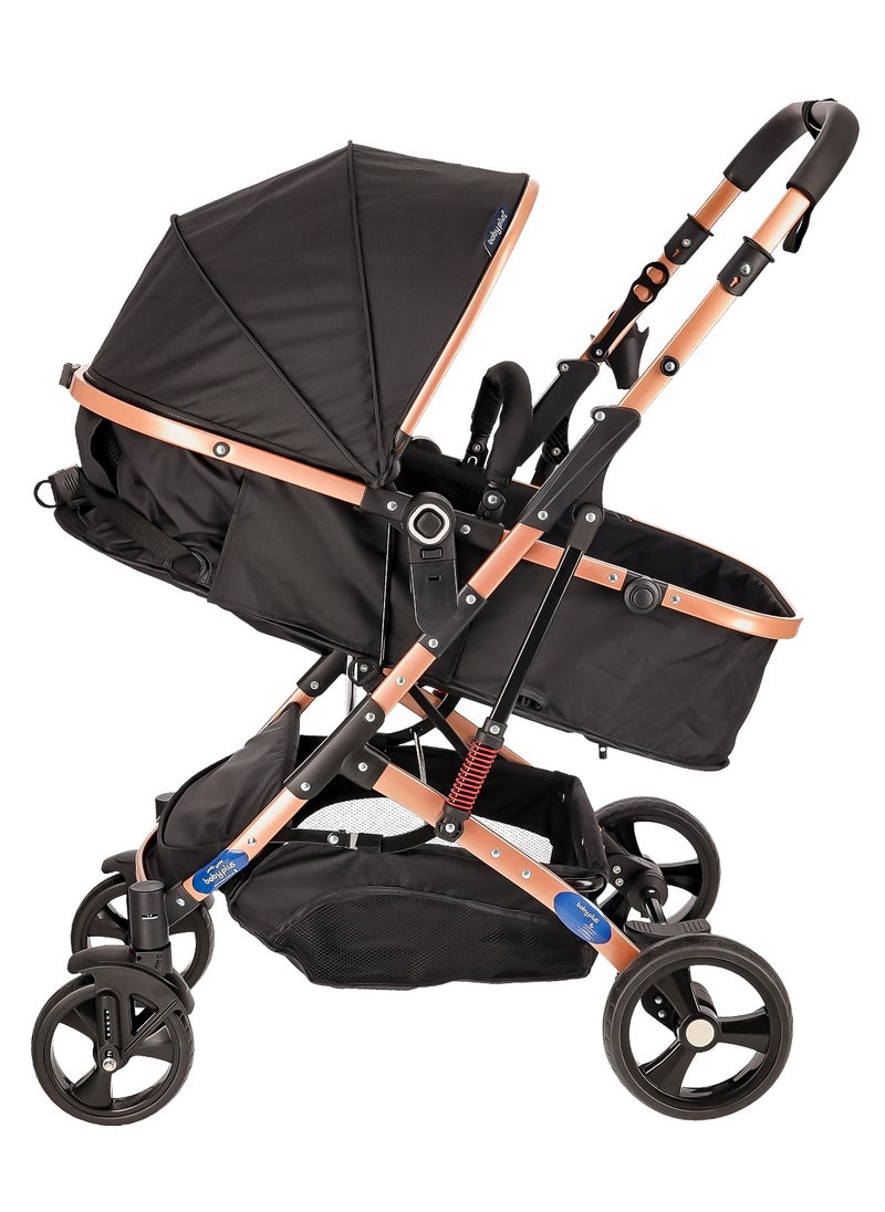 Multifunctional Luxury Pram with 6 Adjustable Positions| Easy Foldable, Lightweight, Safety Harness and Canopy with UV Protection | Portable Baby Stroller Ideal for  Babies and Toddlers Ages 0-4, BLACK