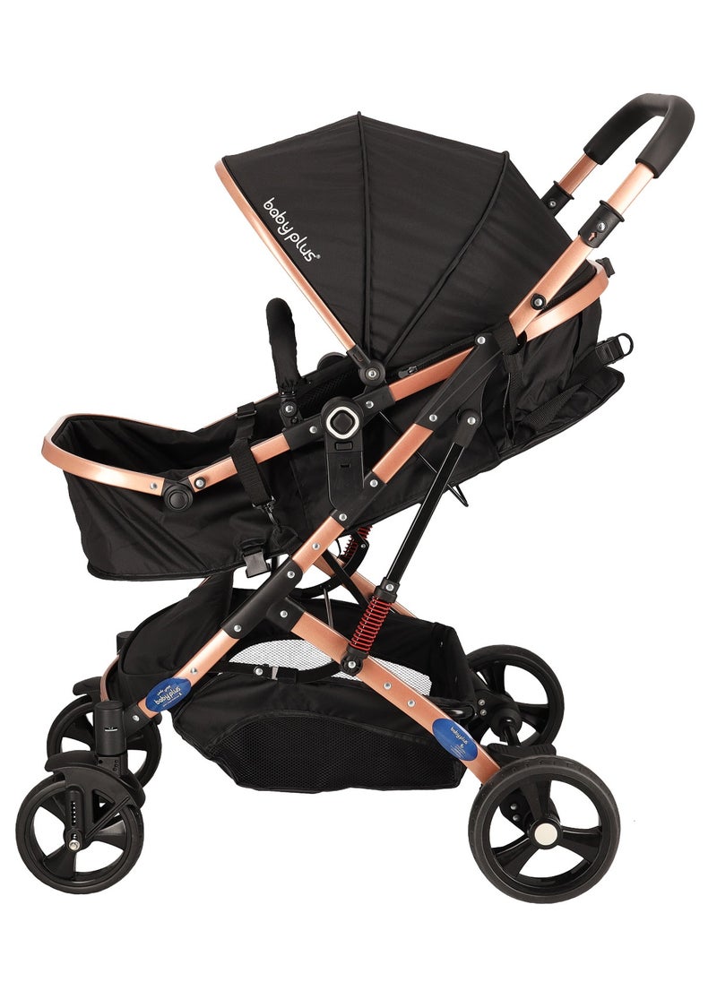 Multifunctional Luxury Pram with 6 Adjustable Positions| Easy Foldable, Lightweight, Safety Harness and Canopy with UV Protection | Portable Baby Stroller Ideal for  Babies and Toddlers Ages 0-4, BLACK