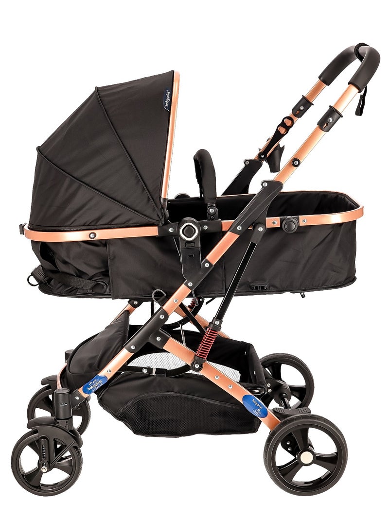 Multifunctional Luxury Pram with 6 Adjustable Positions| Easy Foldable, Lightweight, Safety Harness and Canopy with UV Protection | Portable Baby Stroller Ideal for  Babies and Toddlers Ages 0-4, BLACK