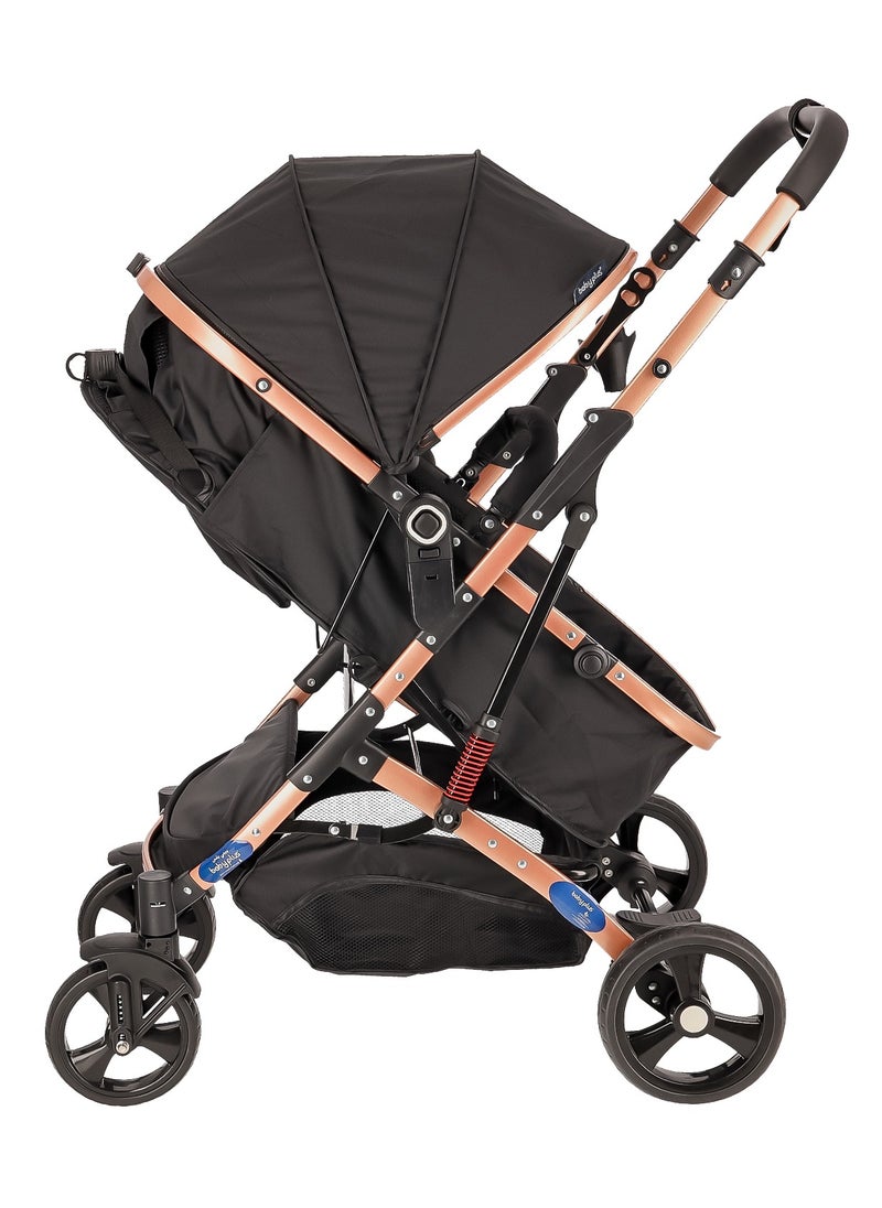 Multifunctional Luxury Pram with 6 Adjustable Positions| Easy Foldable, Lightweight, Safety Harness and Canopy with UV Protection | Portable Baby Stroller Ideal for  Babies and Toddlers Ages 0-4, BLACK