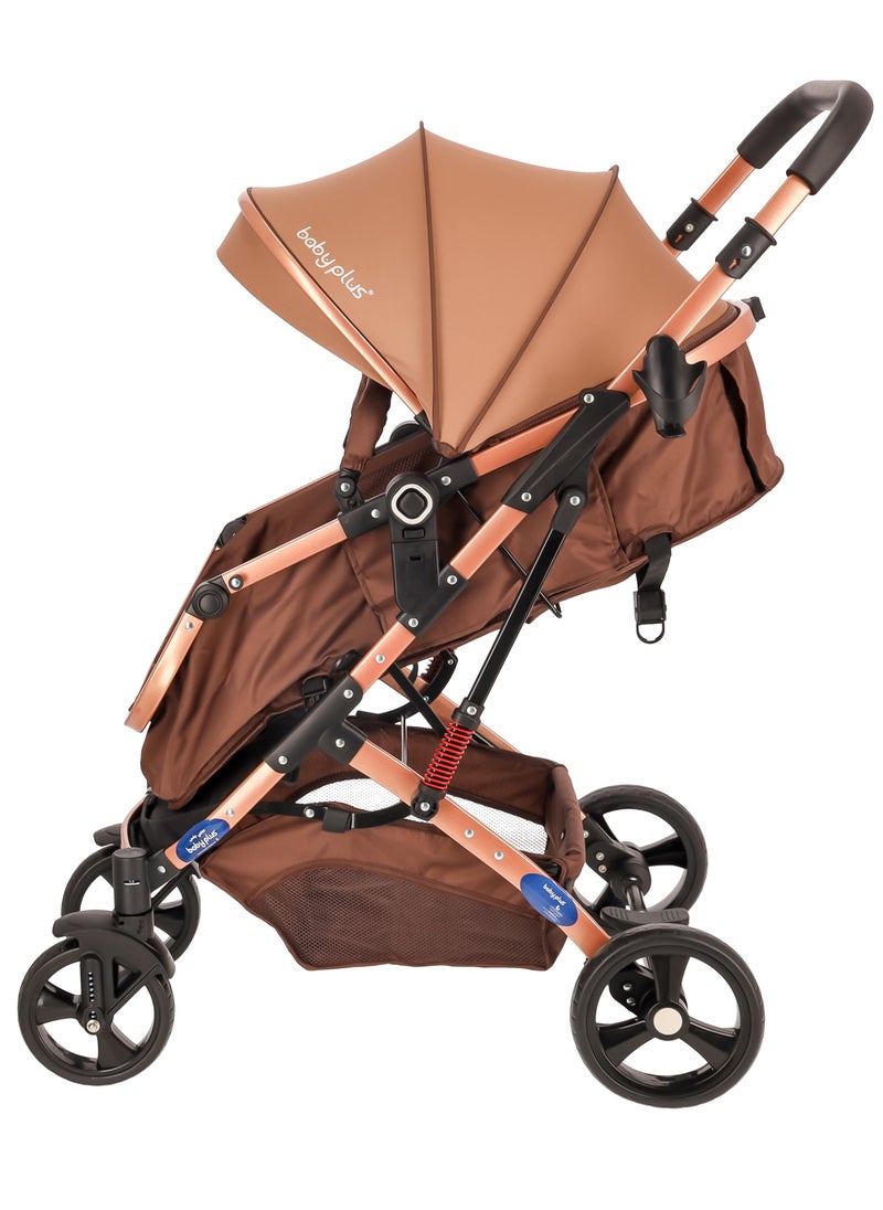 Multifunctional Luxury Baby Stroller Pram | Lightweight, Foldable, Portable Travel Stroller with Safety Harness, UV Protection Canopy, 6 Adjustable Reclining Positions | Durable Design for Newborns & Toddlers (0-4 Years) BROWN