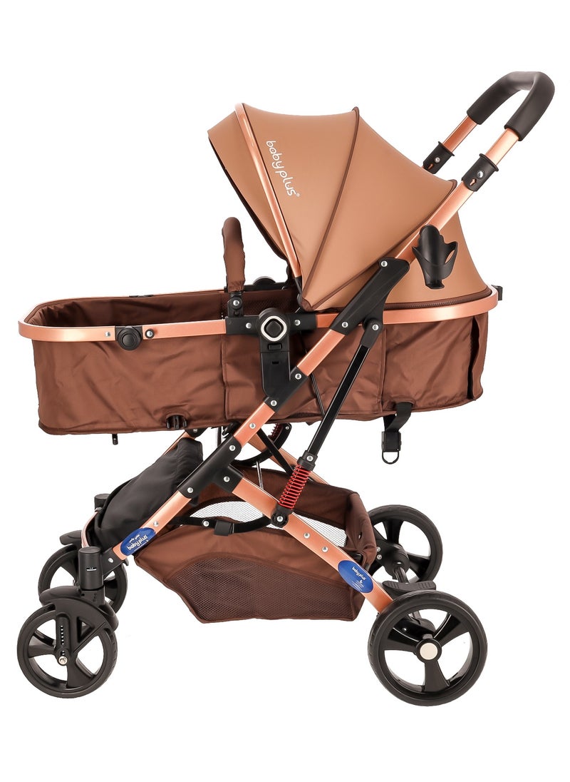 Multifunctional Luxury Pram with 6 Adjustable Positions| Easy Foldable, Lightweight, Safety Harness and Canopy with UV Protection | Portable Baby Stroller Ideal for Babies and Toddlers Ages 0-4, BROWN